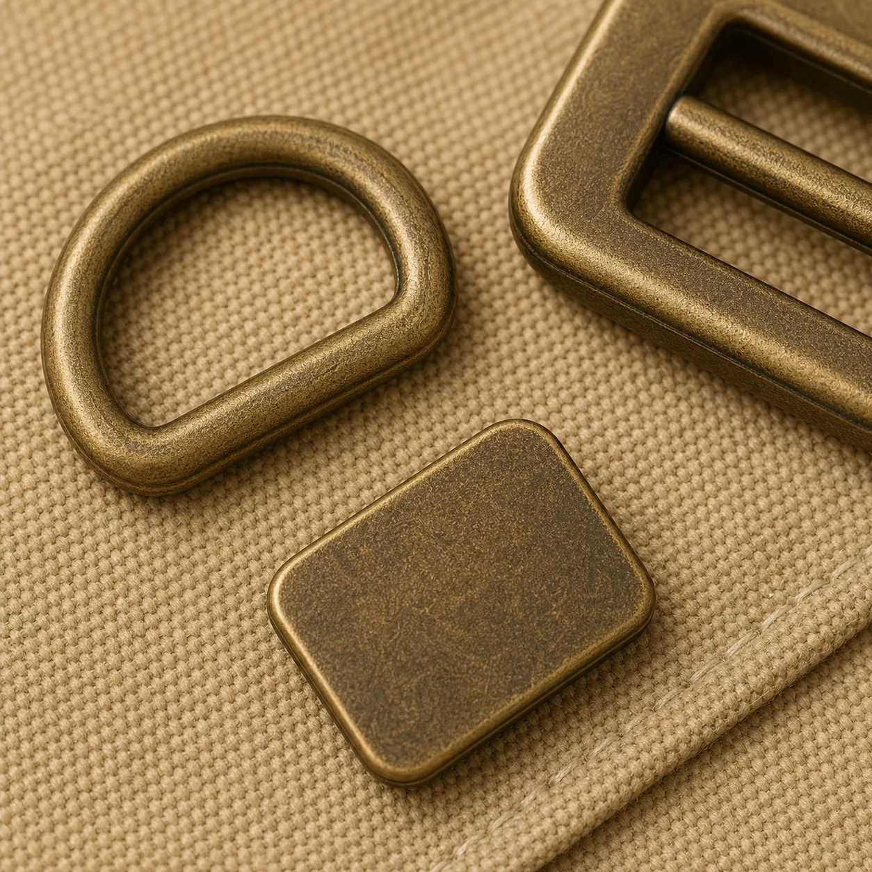 Antique Brass finish samples for bag and garment hardware