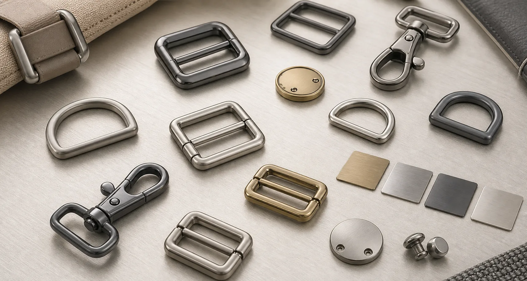 Zinc alloy hardware parts arranged for material comparison